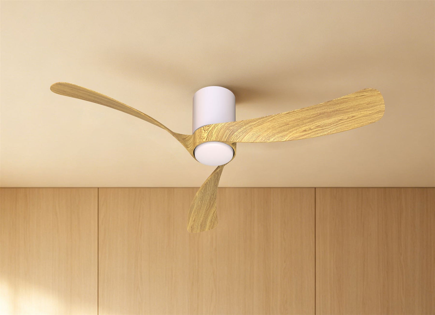 Nemo M 1.2m 24W LED Dimmable Ceiling Light With Built-In 32W DC Fan, 2700-5000K Remote Control, 3200lm, White/Wood, 5yrs Warranty
