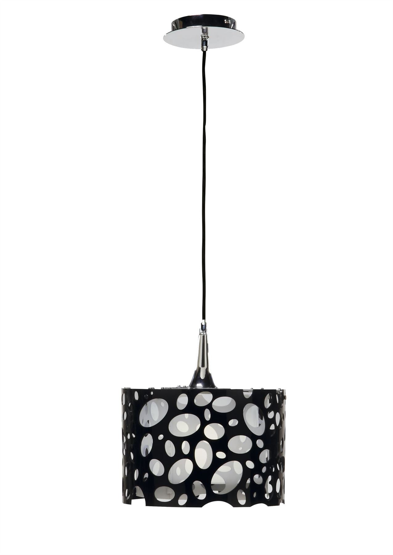 Mantra Lupin 30cm Pendant 1 Light E27, Gloss Black/White Acrylic/Polished Chrome, CFL Lamps INCLUDED