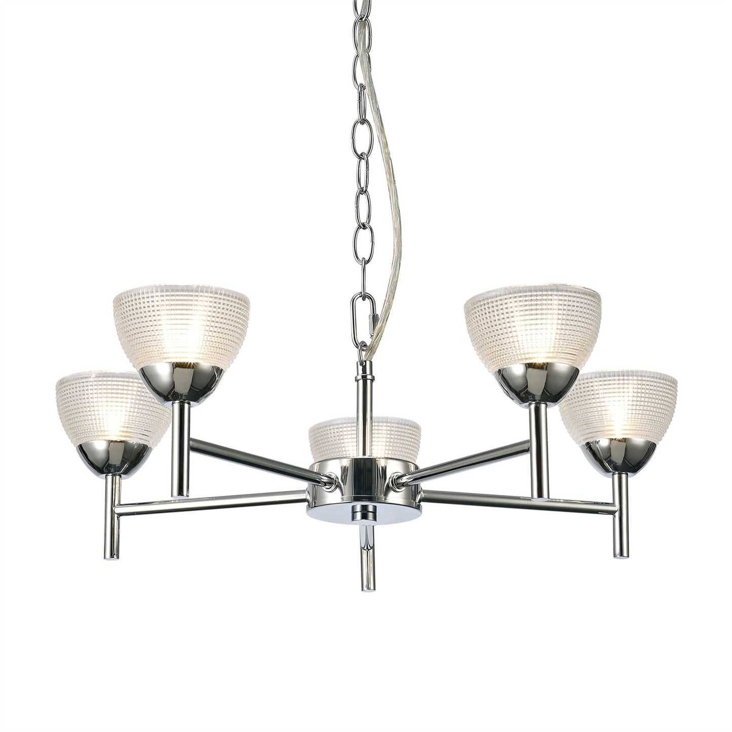 Deco Avalon Ceiling 5 Light G9 Pendant/Semi Ceiling Light, Polished Chrome with Clear Prismatic Glass