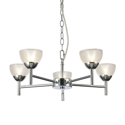 Deco Avalon Ceiling 5 Light G9 Pendant/Semi Ceiling Light, Polished Chrome with Clear Prismatic Glass