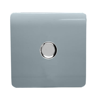 Trendi 1 Gang 2 Way 240V 100w LED Dimmer Screwless Raised Front Plate Plastic Artistic Modern Glossy 10 Amp Chrome Single Electrical Wall Light Switch in Cool Grey - ART-LDMCG