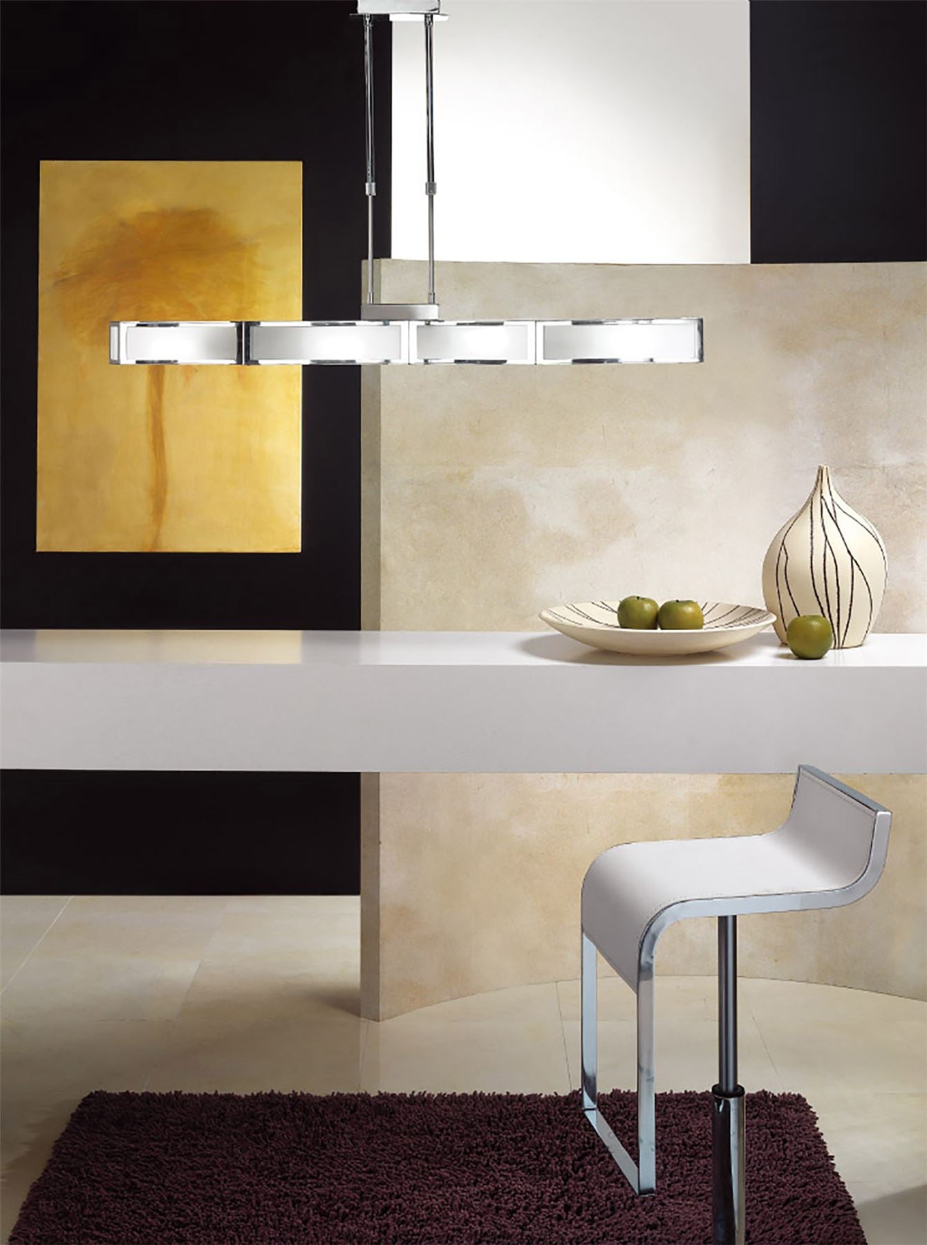 Mantra M0397 Duna E27 Linear Pendant 4 Light E27 Bar, Polished Chrome, White Acrylic
