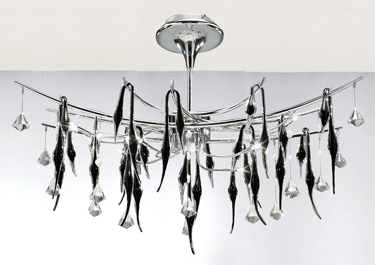 Diyas Cygnet  Oval 11 Light G4 Polished Chrome/Black Glass/Crystal, NOT LED/CFL Compatible Ceiling Pendant Light Fitting