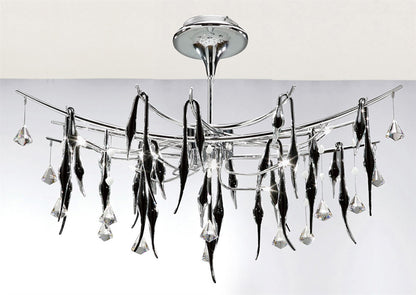 Diyas Cygnet  Oval 11 Light G4 Polished Chrome/Black Glass/Crystal, NOT LED/CFL Compatible Ceiling Pendant Light Fitting