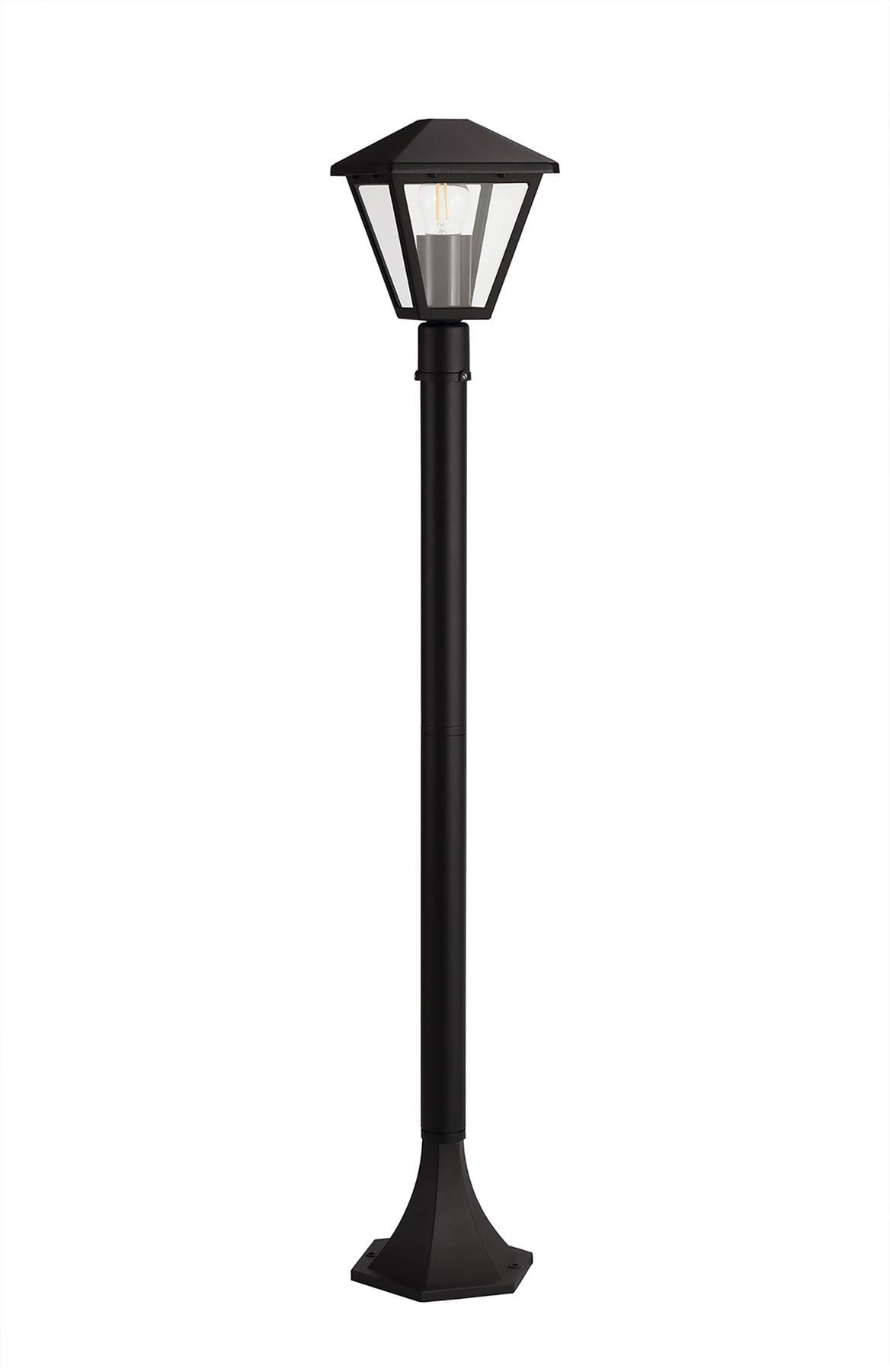 Deco Luqi Tall Post, 1 x E27, IP44, Black/Clear Glass, 2yrs Warranty - D0548 Exterior