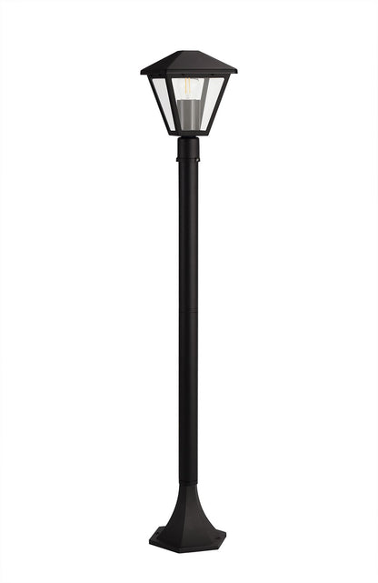 Deco Luqi Tall Post, 1 x E27, IP44, Black/Clear Glass, 2yrs Warranty - D0548 Exterior