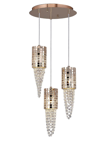 Diyas Camden 35cm  3 Light G9 Round Rose Gold/Mosaic Glass/Crystal Ceiling Pendant Light Fitting