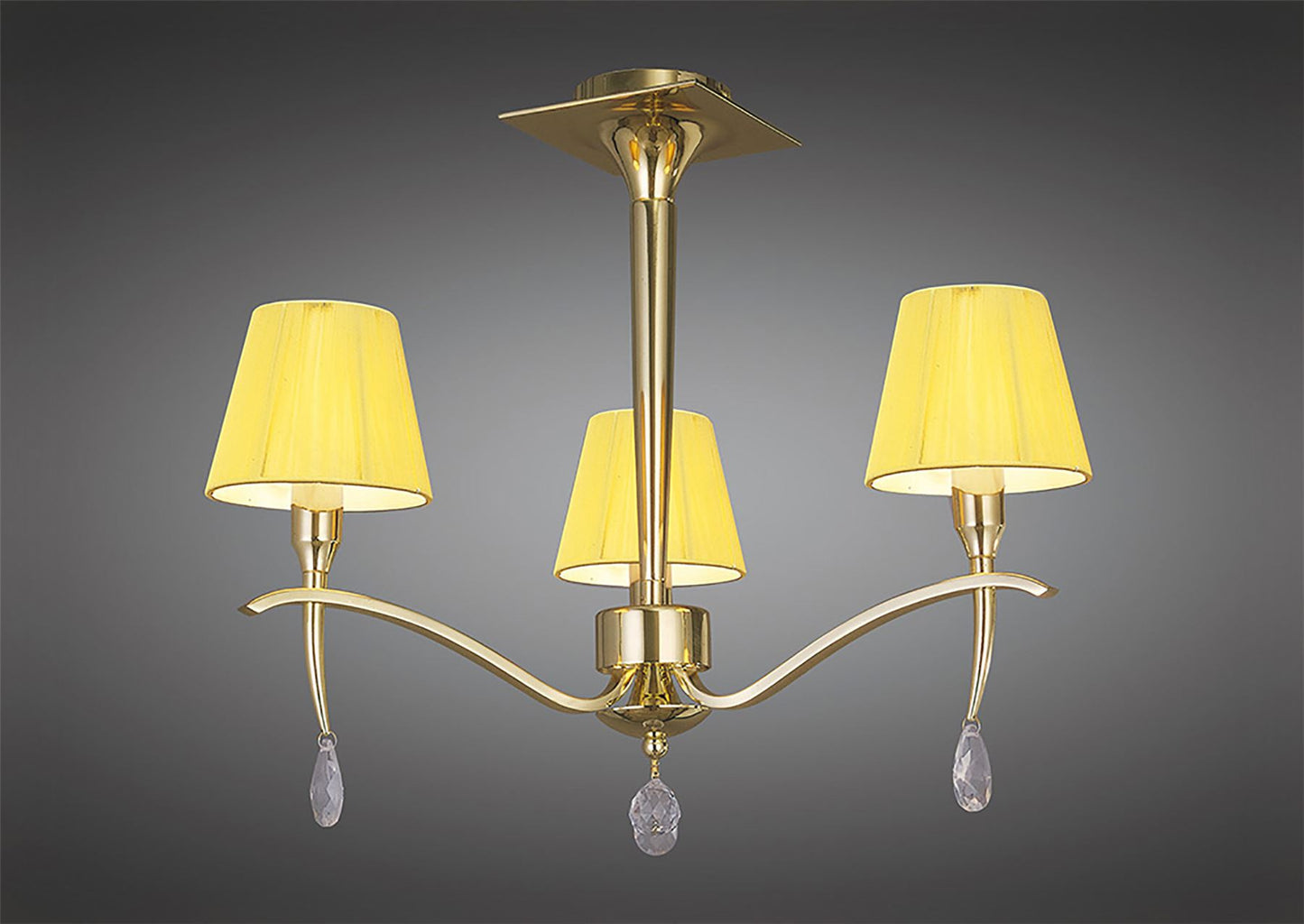 Mantra Siena 53cm Semi Flush Round 3 Light E14, Polished Brass with Amber Cream Shades and Clear Crystal