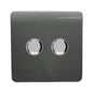 Trendi 2 Gang 2 Way 240V 100w LED Dimmer Screwless Raised Front Plate Plastic Artistic Modern Glossy 10 Amp Chrome Single Electrical Wall Light Switch in Charcoal - ART-2LDMCH