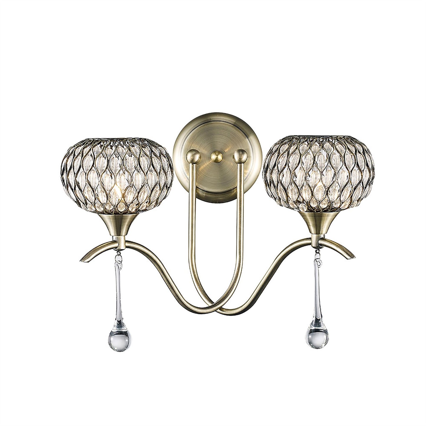 Diyas Chelsie Wall Light 2 Light G9 Antique Brass/Clear Beaded Glass