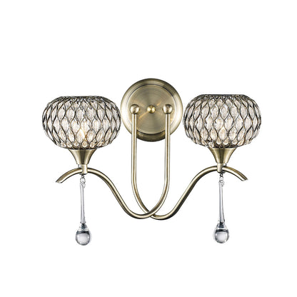 Diyas Chelsie Wall Light 2 Light G9 Antique Brass/Clear Beaded Glass