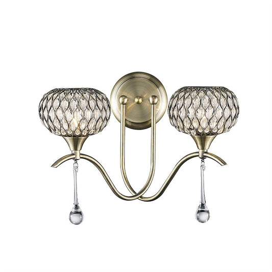 Diyas Chelsie Wall Light 2 Light G9 Antique Brass/Clear Beaded Glass