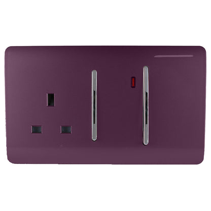 Trendi Artistic Modern Glossy 45 A Cooker Switch & Plug Socket Inc Neon Insert Plum