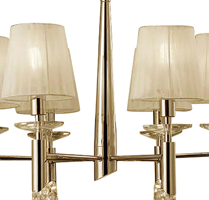 Mantra Tiffany 66cm Pendant 6+6 Light E14+G9, French Gold with Cream Shades & Clear Crystal