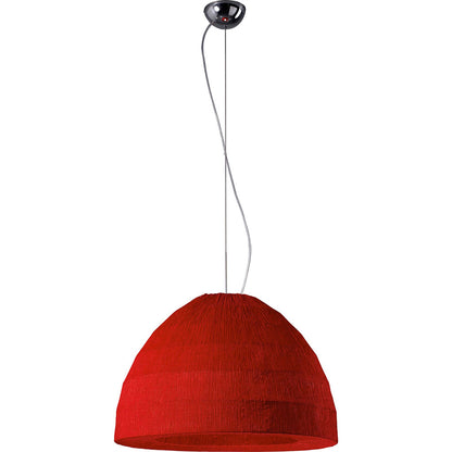 Diyas Domo 60cm  3 Light E27 Polished Chrome/Red Fabric Shade Ceiling Pendant Light Fitting