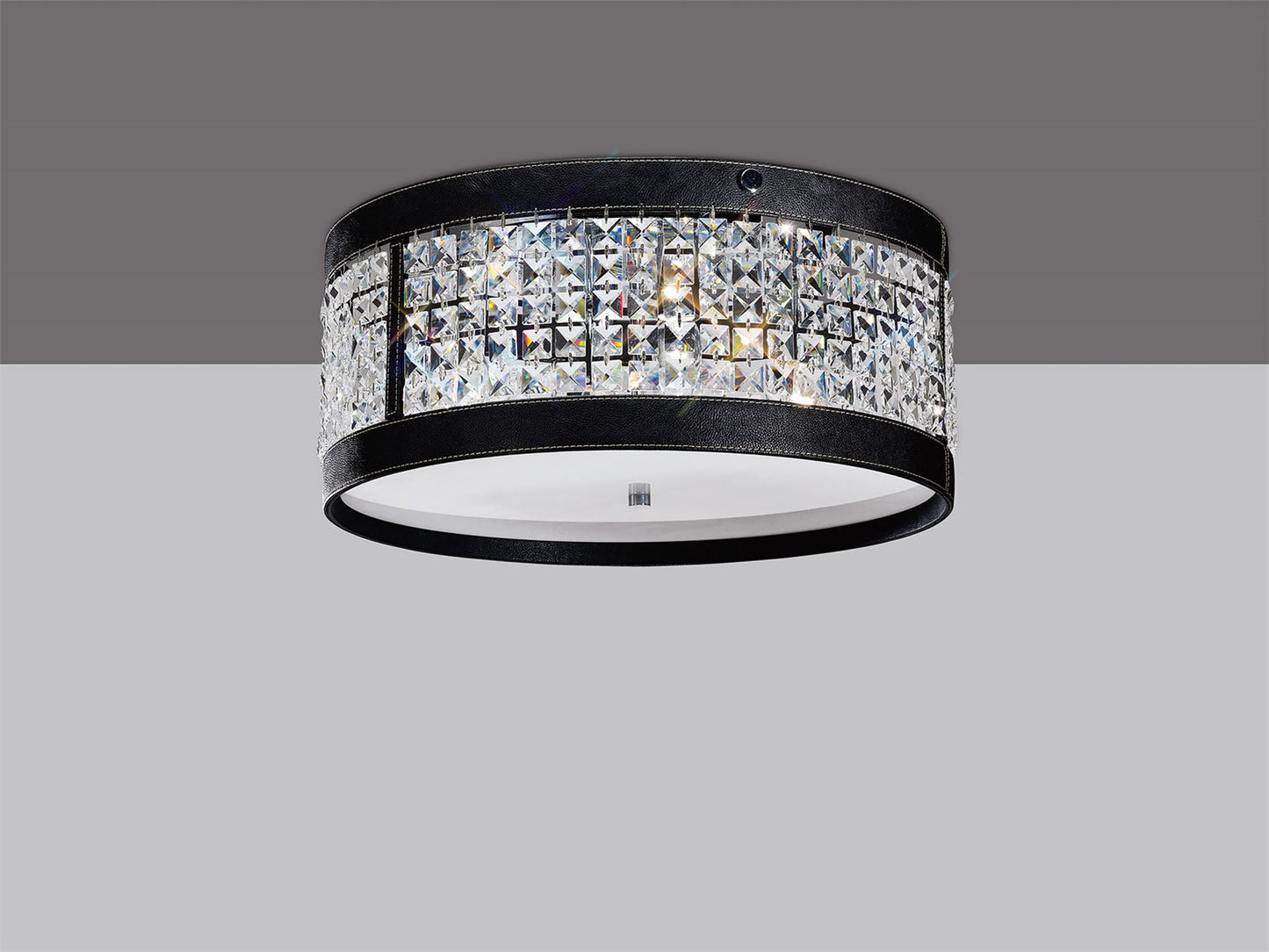 Diyas Celsa 45cm Flush  4 Light E14 Polished Chrome/Black Faux Leather/Crystal Ceiling Light Fitting