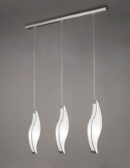 Mantra Sintesys GU10 Sintesys Linear Pendant 3 Drop GU10 3 Light Bar Polished Chrome, CFL Lamps INCLUDED