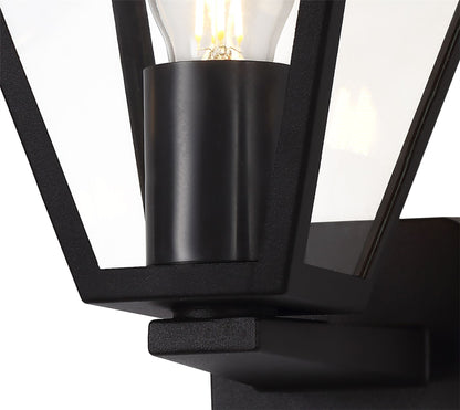 Deco Luqi Upward Wall Light, 1 x E27, IP44, Black/Clear Glass, 2yrs Warranty