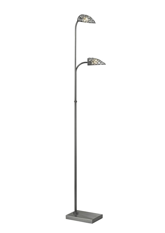 Diyas Ashton Floor Lamp 2 Light G9 Satin Nickel/Crystal, NOT LED/CFL Compatible