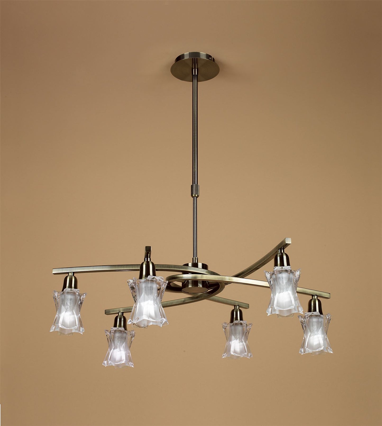 Mantra Alaska GU10 64cm Pendant Convertible To Semi Flush 6 Light L1/SGU10, Antique Brass, CFL Lamps INCLUDED