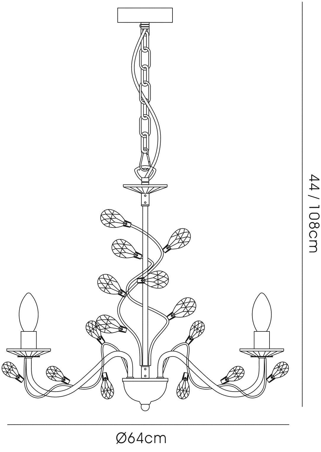 Diyas Willow 64cm  WITHOUT SHADE 8 Light E14 Antique Brass/Crystal Ceiling Pendant Light Fitting