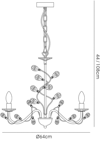 Diyas Willow 64cm  WITHOUT SHADE 8 Light E14 Antique Brass/Crystal Ceiling Pendant Light Fitting