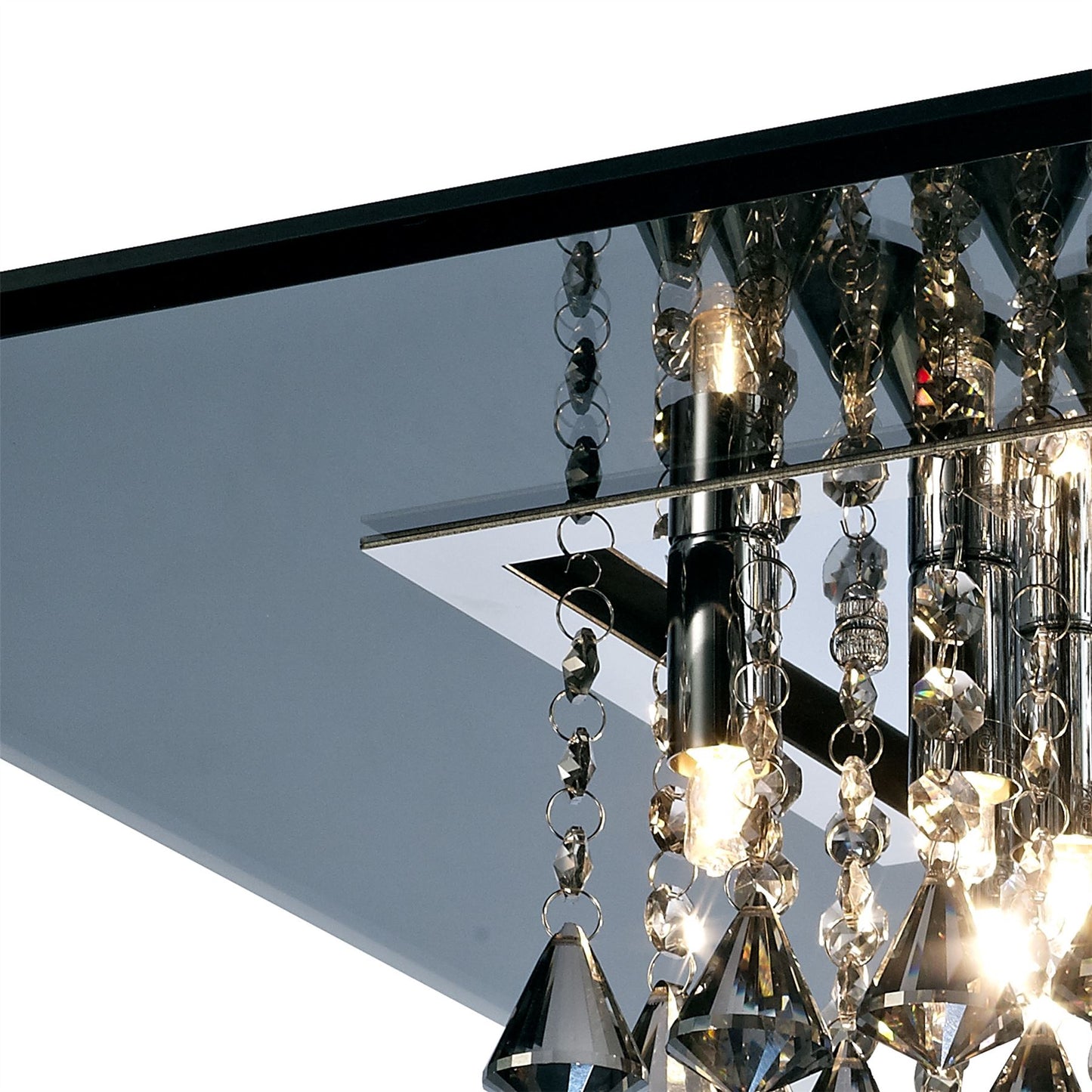 Diyas Starda Flush  Square 8 Light G9 Chrome/Smoked Mirror/Smoked Crystal Ceiling Light Fitting