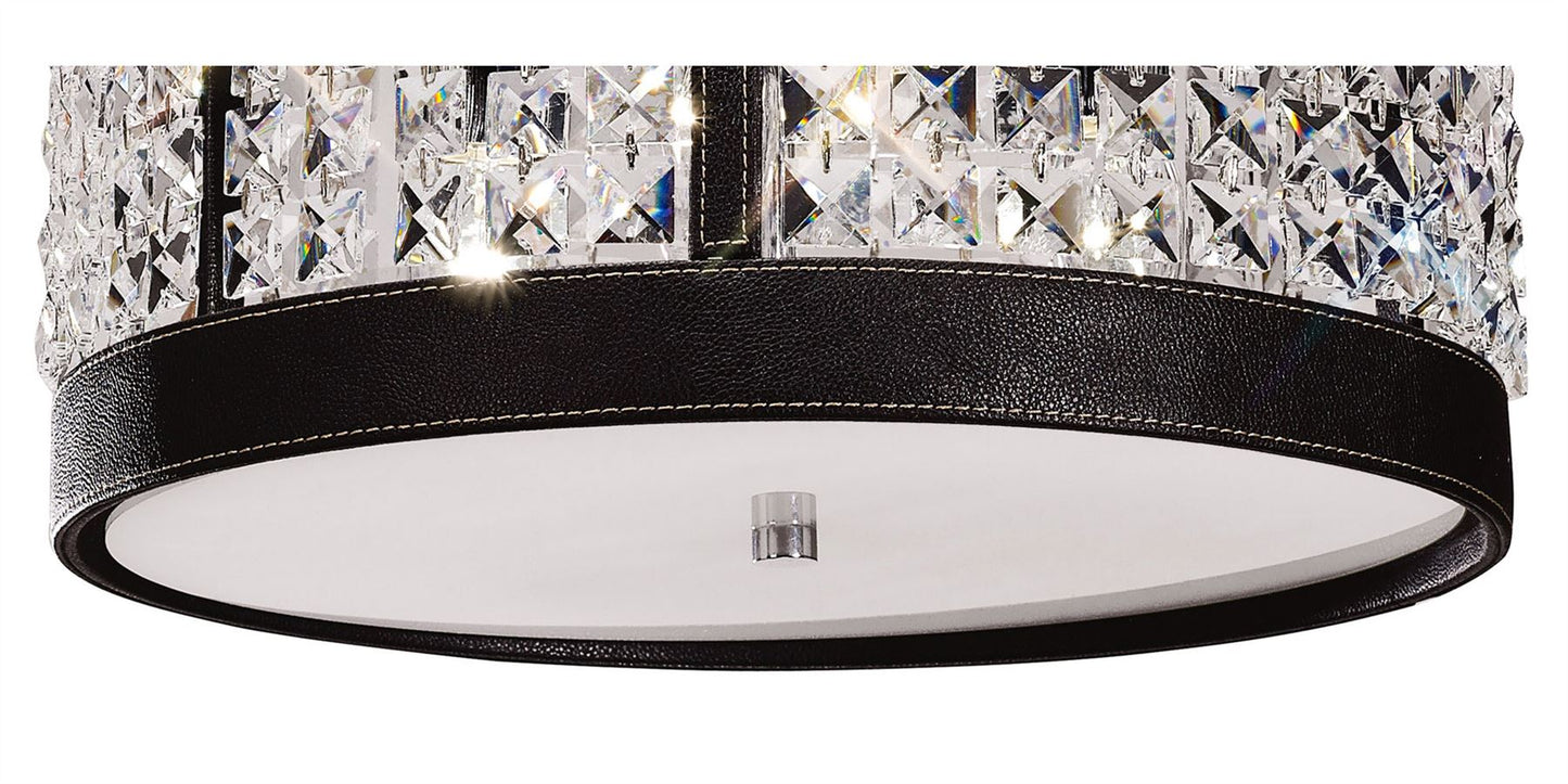 Diyas Celsa 35cm Flush  3 Light E14 Polished Chrome/Dark Brown Faux Leather/Crystal Ceiling Light Fitting