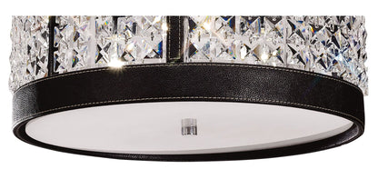 Diyas Celsa 35cm Flush  3 Light E14 Polished Chrome/Dark Brown Faux Leather/Crystal Ceiling Light Fitting
