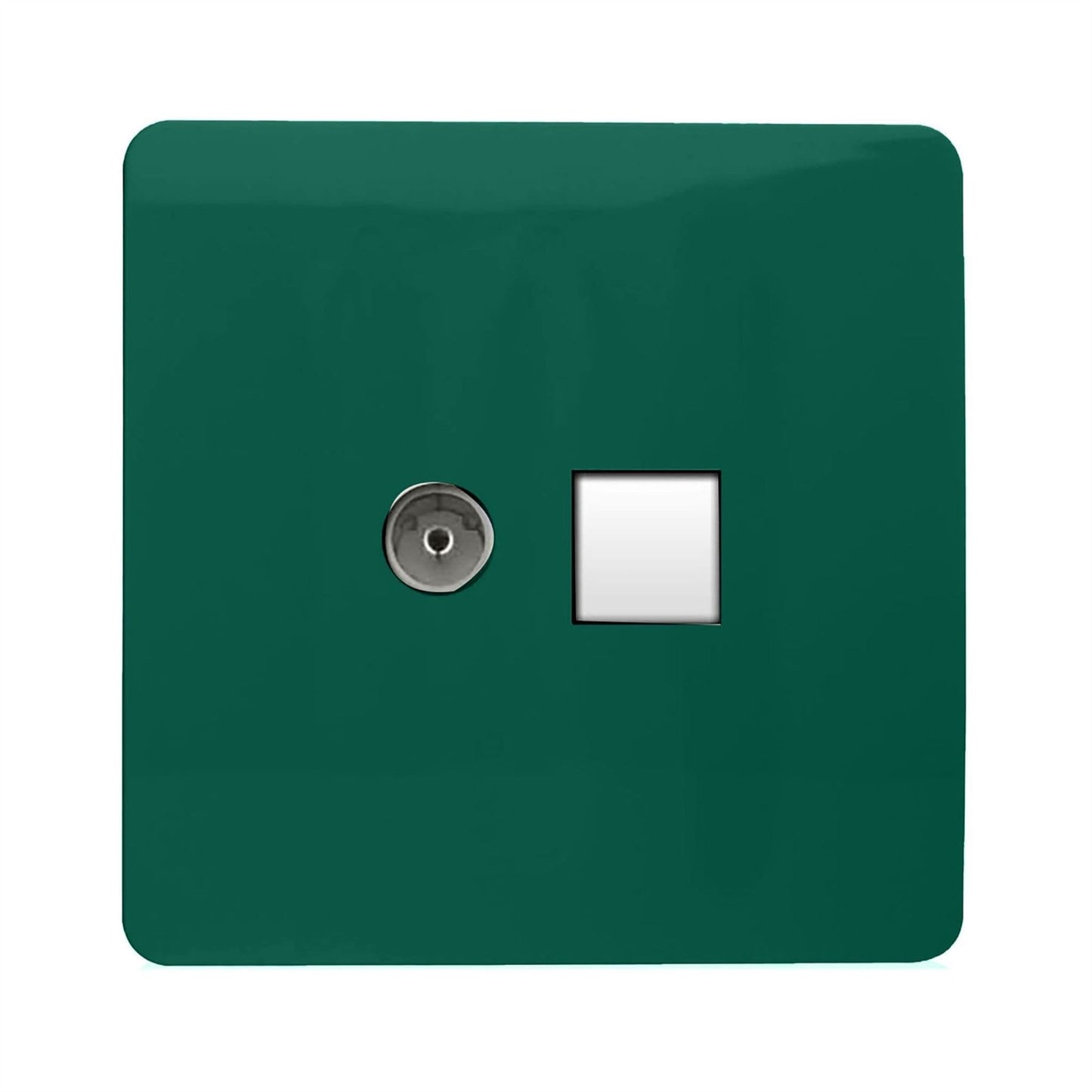 Trendi Artistic Modern Glossy Tactile TV Co-axial Socket + Telephone Socket Dark Green