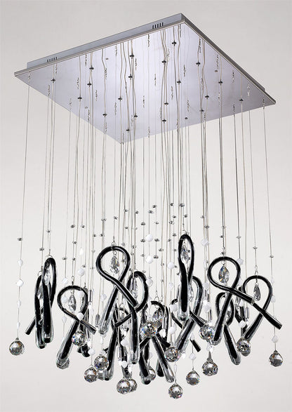 Diyas Class  Square 20 Light G4 Polished Chrome/Black Glass/Crystal, NOT LED/CFL Compatible Ceiling Pendant Light Fitting