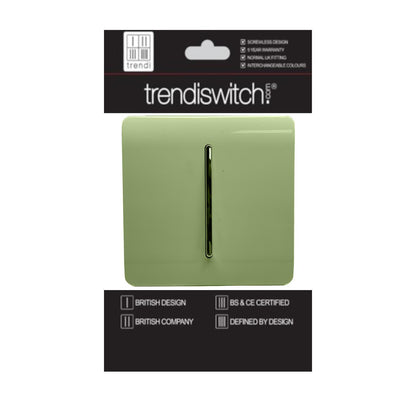 Trendi 1 Gang 2 Way 240V Screwless Artistic Modern Glossy 10 Amp Chrome Rocker Electrical Wall Light Switch in Moss Green (5 pack)