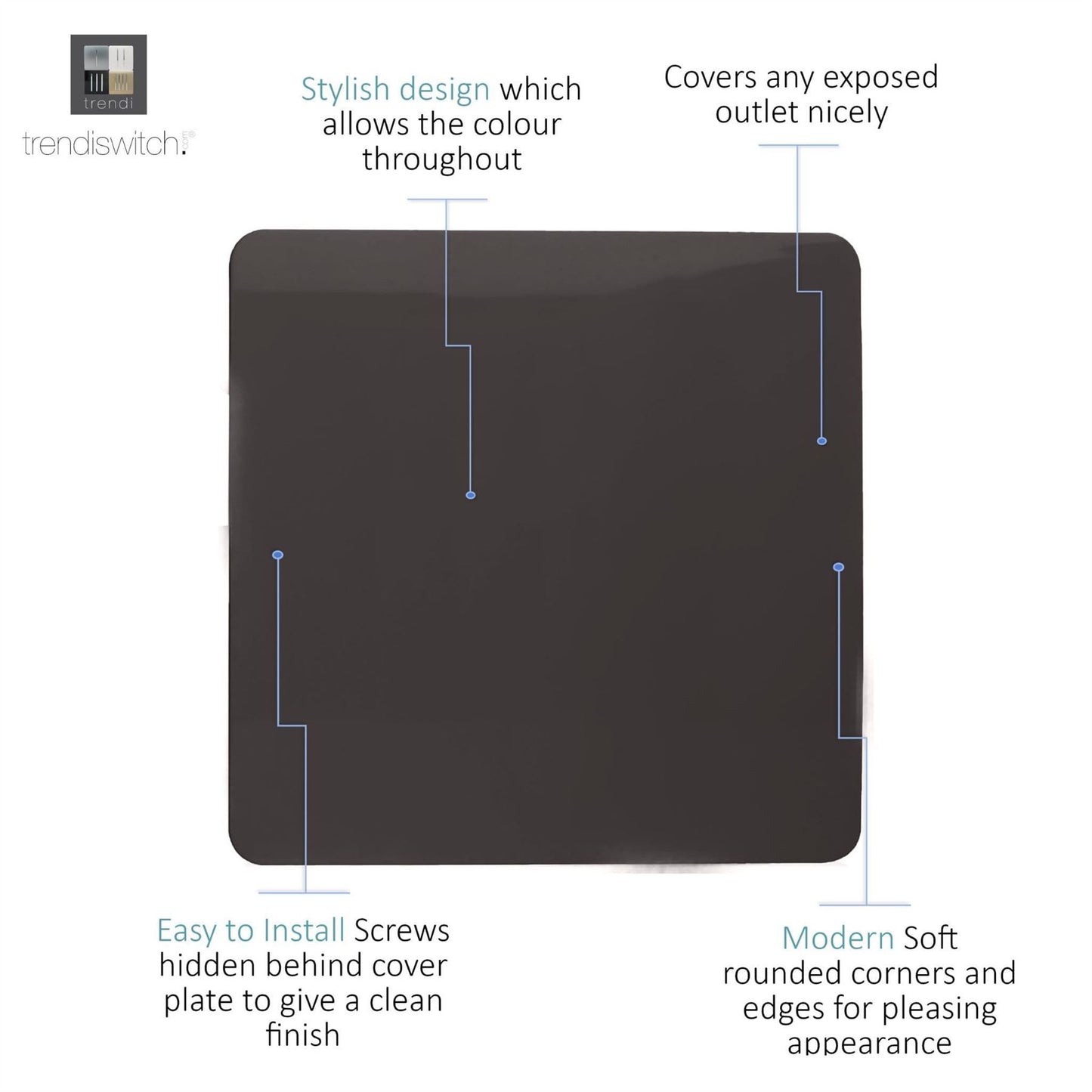 Trendi Artistic Modern Glossy Tactile Single Blanking Plate Dark Brown