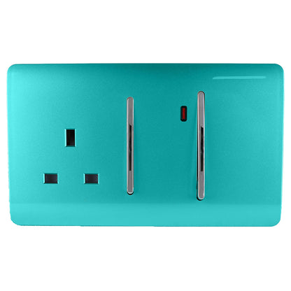 Trendi Artistic Modern Glossy 45 A Cooker Switch & Plug Socket Inc Neon Insert Bright Teal