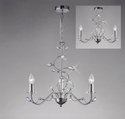 Diyas Willow 50cm  WITHOUT SHADE 3 Light E14 Polished Chrome/Crystal Ceiling Pendant Light Fitting
