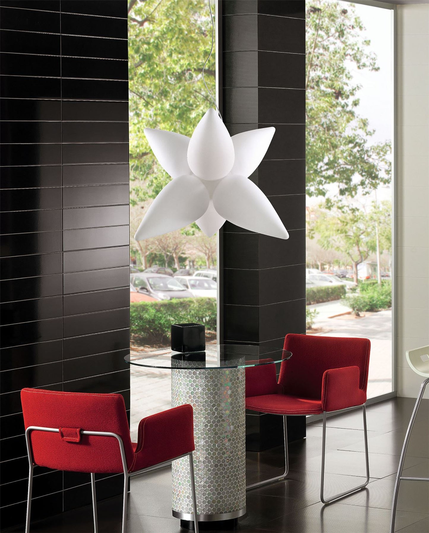 Mantra M1492 Palma Pendant 6 Light E27 Outdoor IP44, Matt White/Opal White