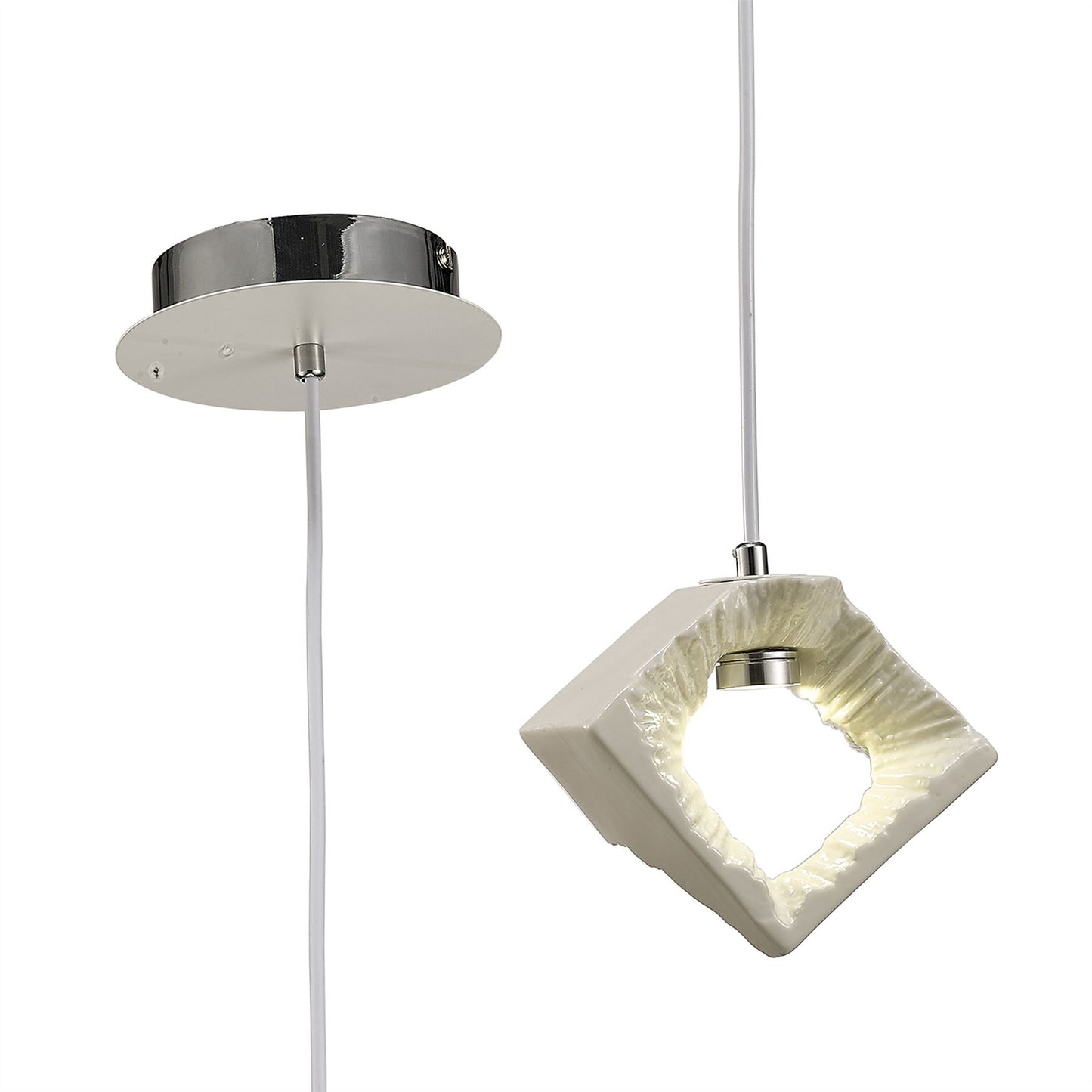 Diyas Salvio 16.5cm Ceramic Square Sculpture  1 x 3W LED 4200K Chrome/White, 3yrs Warranty Ceiling Pendant Light Fitting