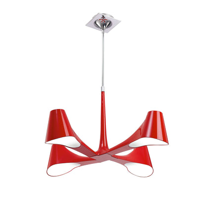 Mantra Ora 72cm Telescopic Convertible To Semi Flush 4 Light E27, Gloss Red/White Acrylic/Polished Chrome, CFL Lamps INCLUDED