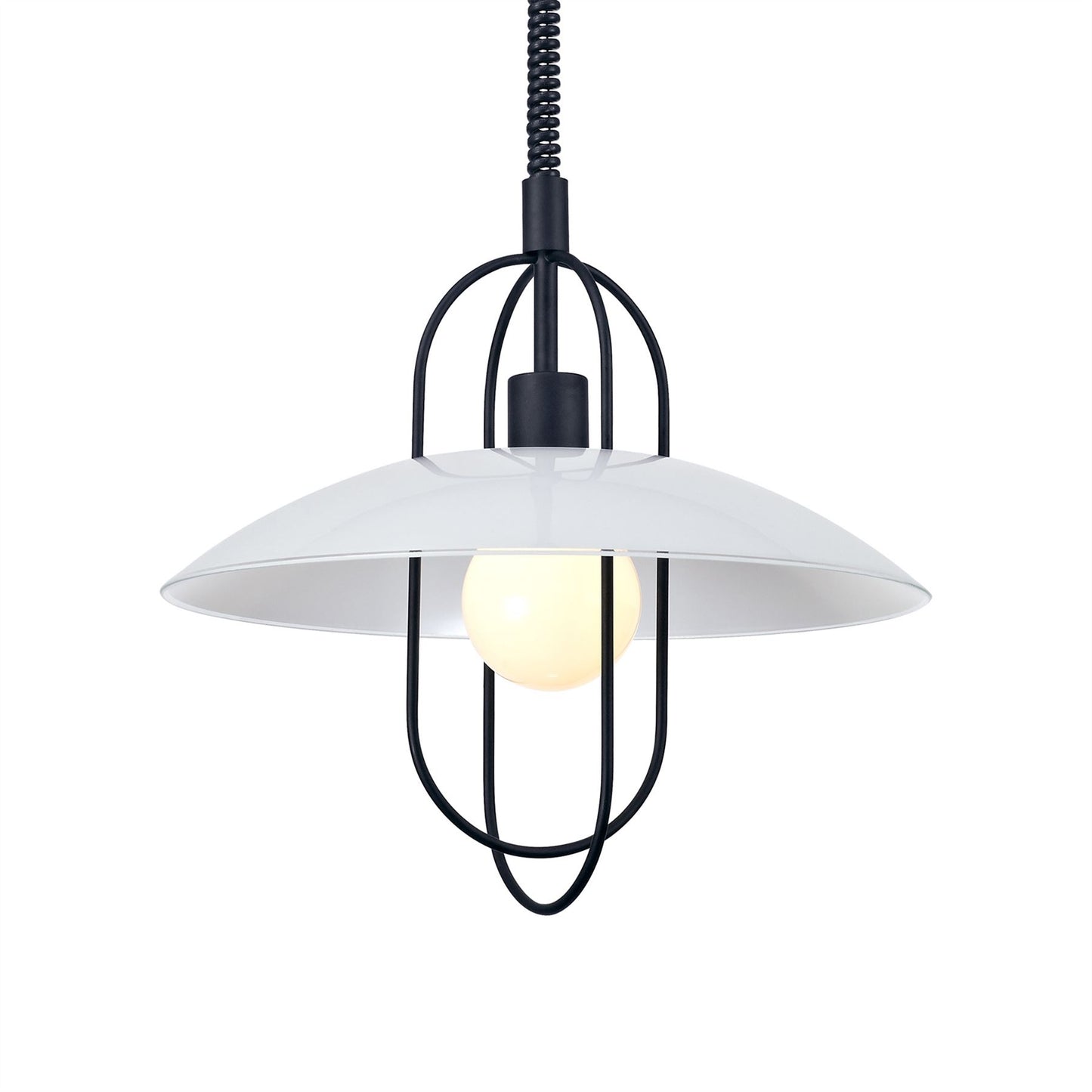 Deco Riva Rise & Fall Pendant 1 Light E27, Matt Black/Opal White Glass Shade