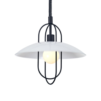 Deco Riva Rise & Fall Pendant 1 Light E27, Matt Black/Opal White Glass Shade