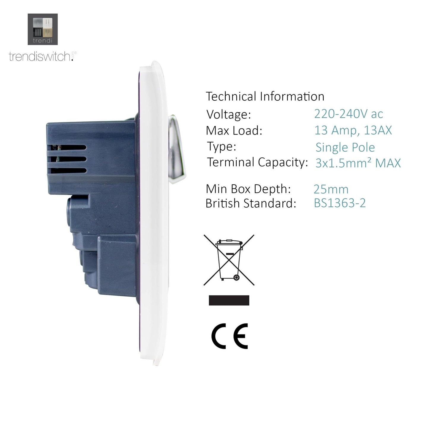 Trendi 1 Gang 13 Amp 2x2.1mA USB Switched Plug Socket in Matt White - ART-SKT13USBMWH