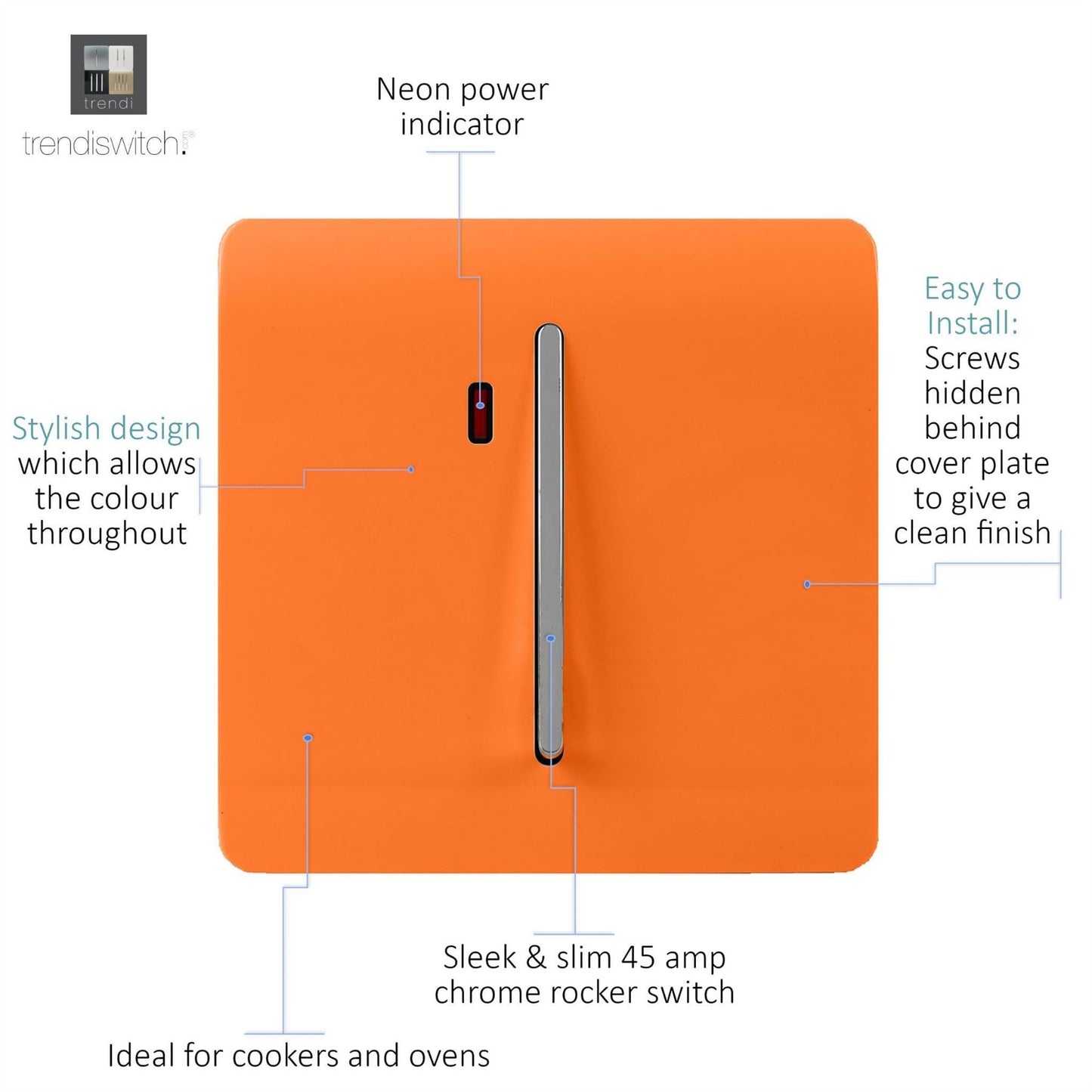 Trendi Artistic Modern Glossy 20 A Tactile Light Switch & Neon Insert Orange