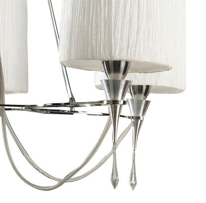 Mantra Lucca 70cm Pendant 5 Light E27, Polished Chrome with White Shades & Clear Crystal