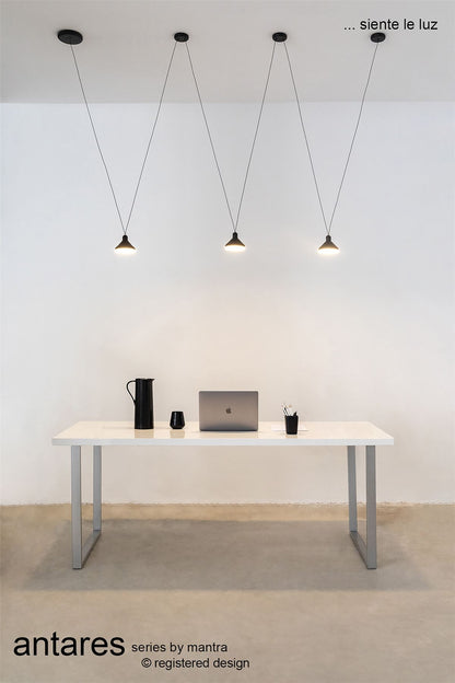 Mantra Fusion Sirio 3 Light Linear Pendant, 24W LED, 3000K, 1770lm, Black, 3yrs Warranty