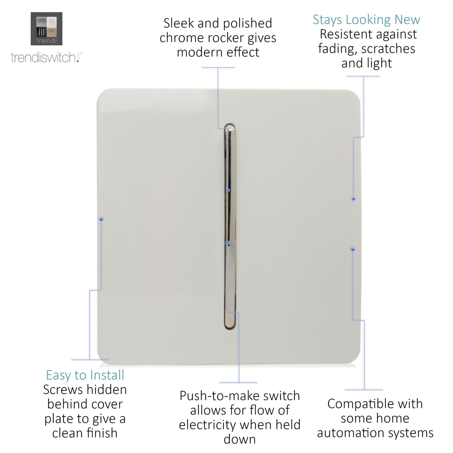 Trendi Switch 1 Gang Retractive Home Automation Switch in Matt White - ART-SSR1MWH