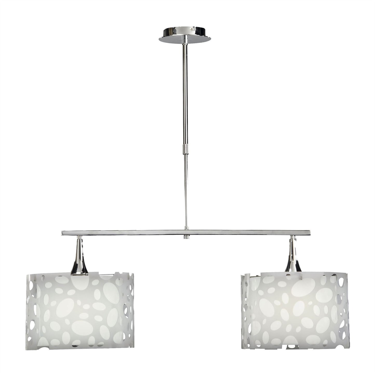 Mantra Lupin Linear Pendant 2 Light E27 Line Large, Gloss White, White Acrylic, Polished Chrome, CFL Lamps INCLUDED