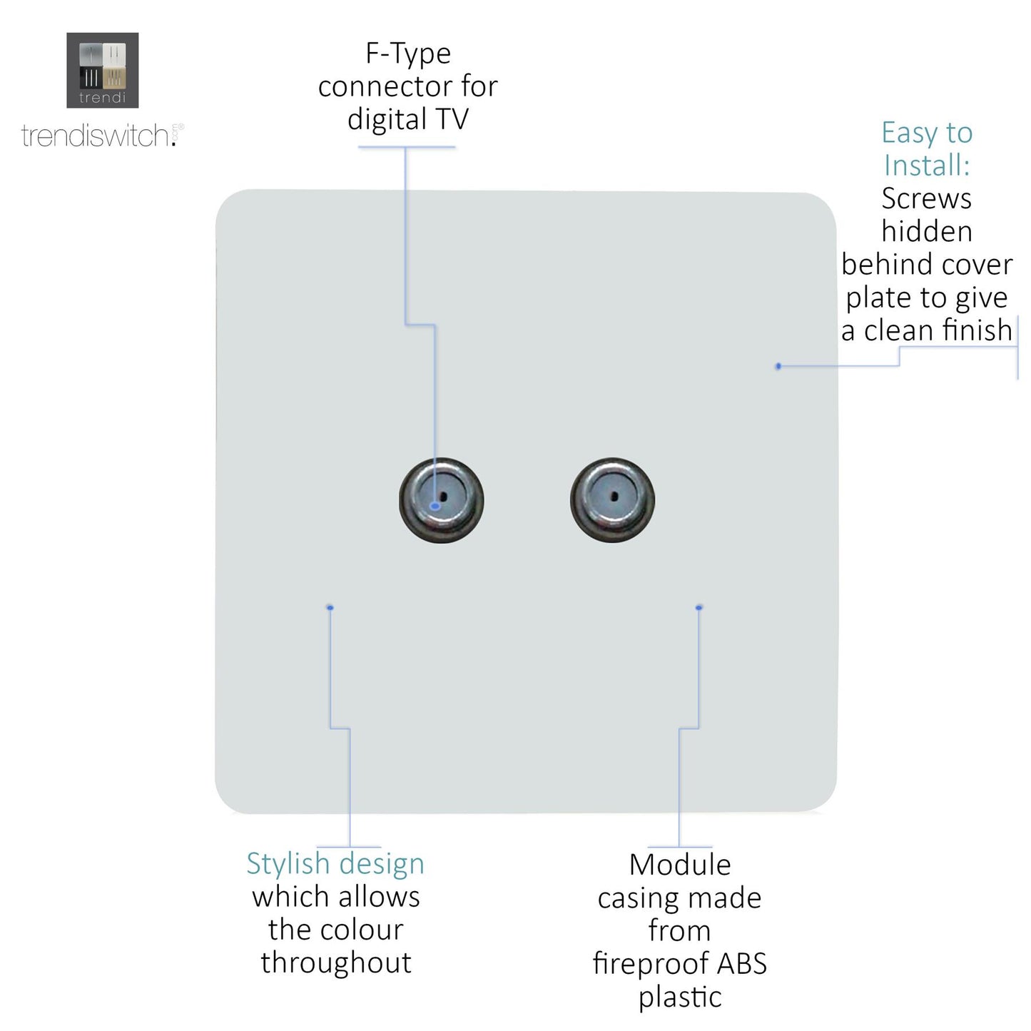 Trendi Switch 2 Gang Male F-Type Satellite Television Socket in Matt White - ART-2SATMWH