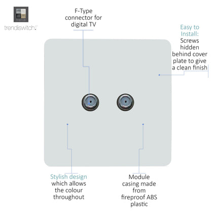 Trendi Switch 2 Gang Male F-Type Satellite Television Socket in Matt White - ART-2SATMWH