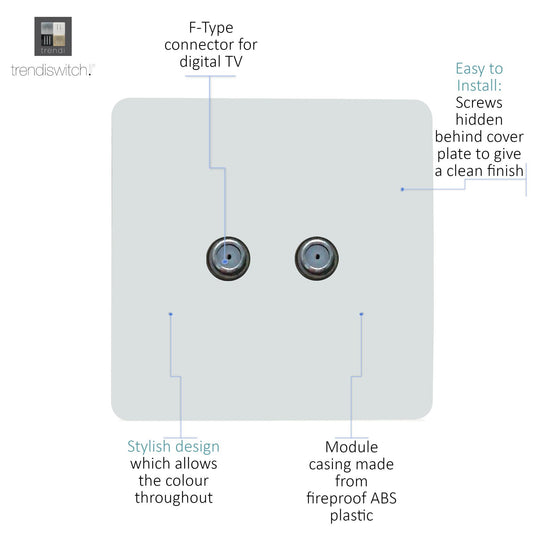 Trendi Switch 2 Gang Male F-Type Satellite Television Socket in Matt White - ART-2SATMWH