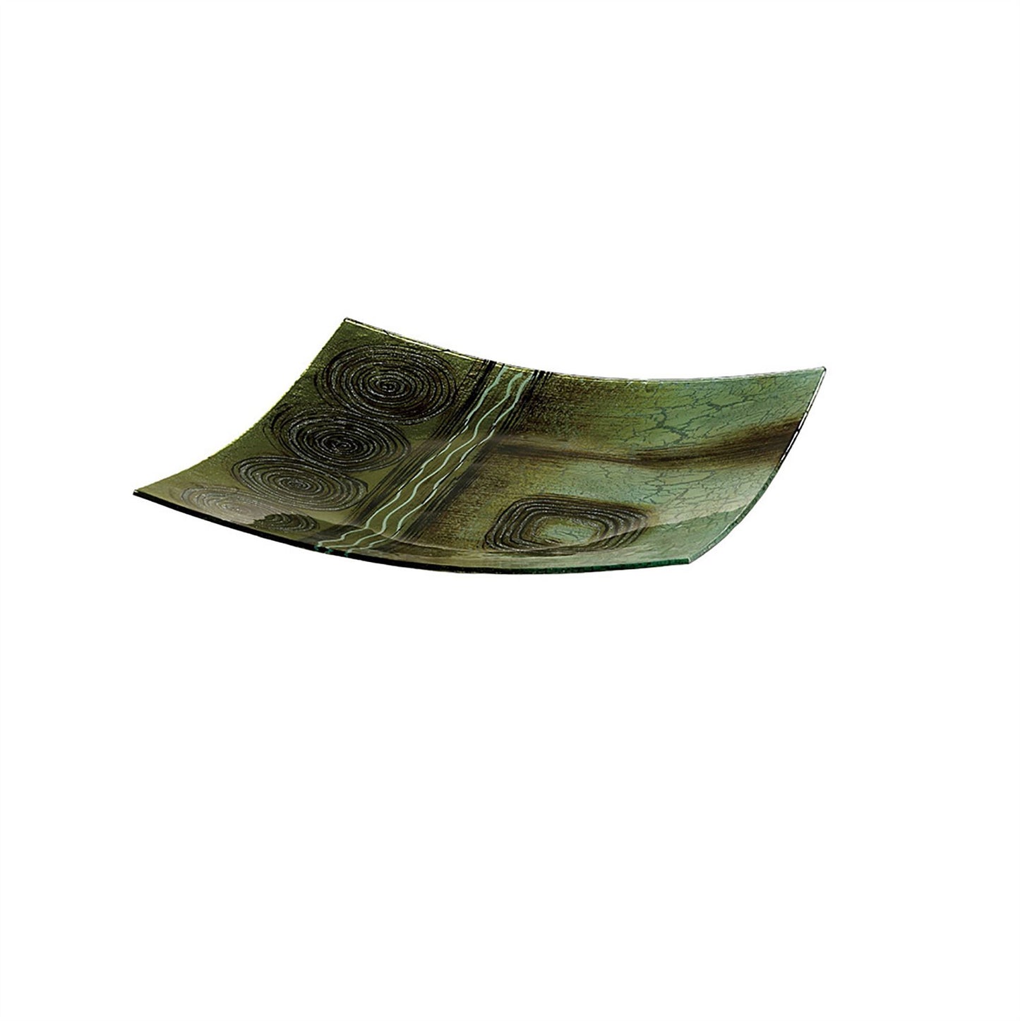Diyas Home (DH) Carina Glass Art Platter 14 Inch Green/Brown Glitter